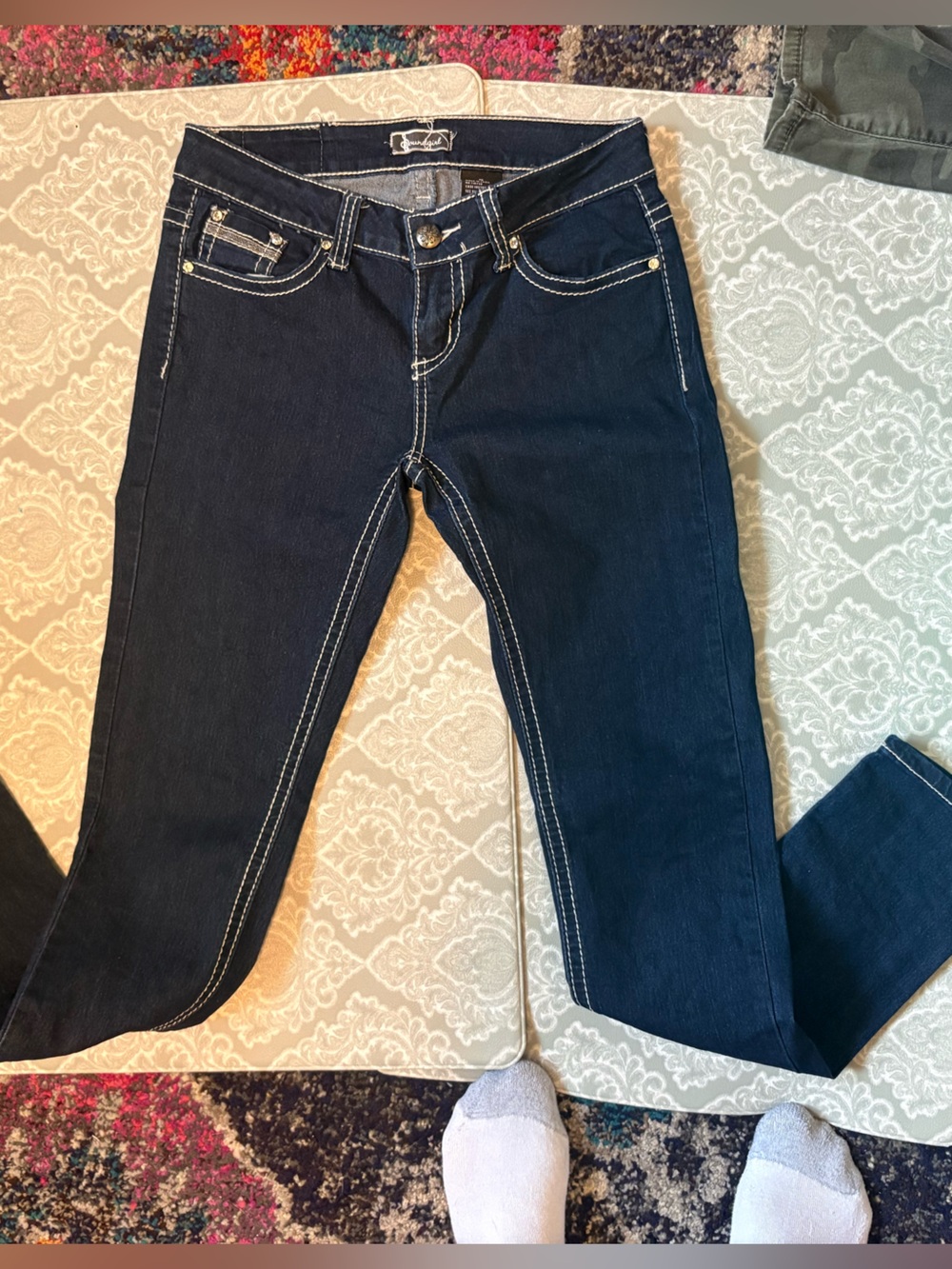 Dark Navy Skinny Jeans with Light Contrast Stitching